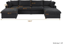 Premium Luxe Cloud Sectional Couches | 6-Piece Linen Black Soft Springy Seating U-Shaped Sectionals 4-seaters with 2-Ottomans