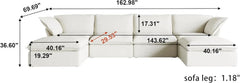 Premium Linen Cloud Sectional Couches | 6-Piece Linen White Oversized Cushions U-Shaped Sectionals 4-seaters with 2-Ottomans