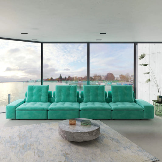 181'' Adjustable Pet-Friendly 4-Seater Sleeper Sectional Sofa with Roller Backrest - Tiffany Blue