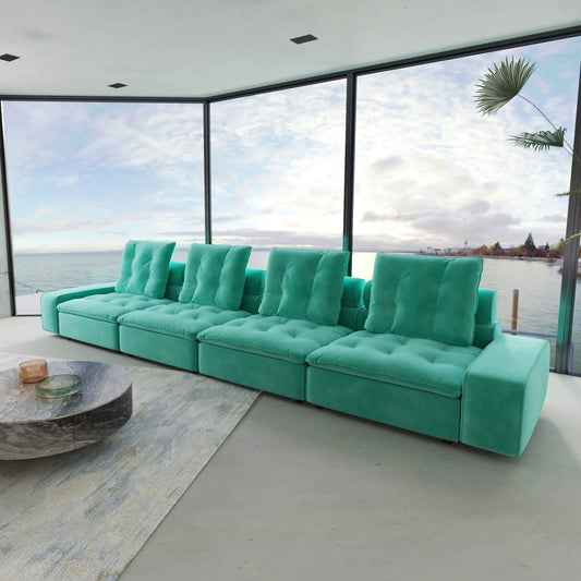 181'' Adjustable Pet-Friendly 4-Seater Sleeper Sectional Sofa with Roller Backrest - Tiffany Blue