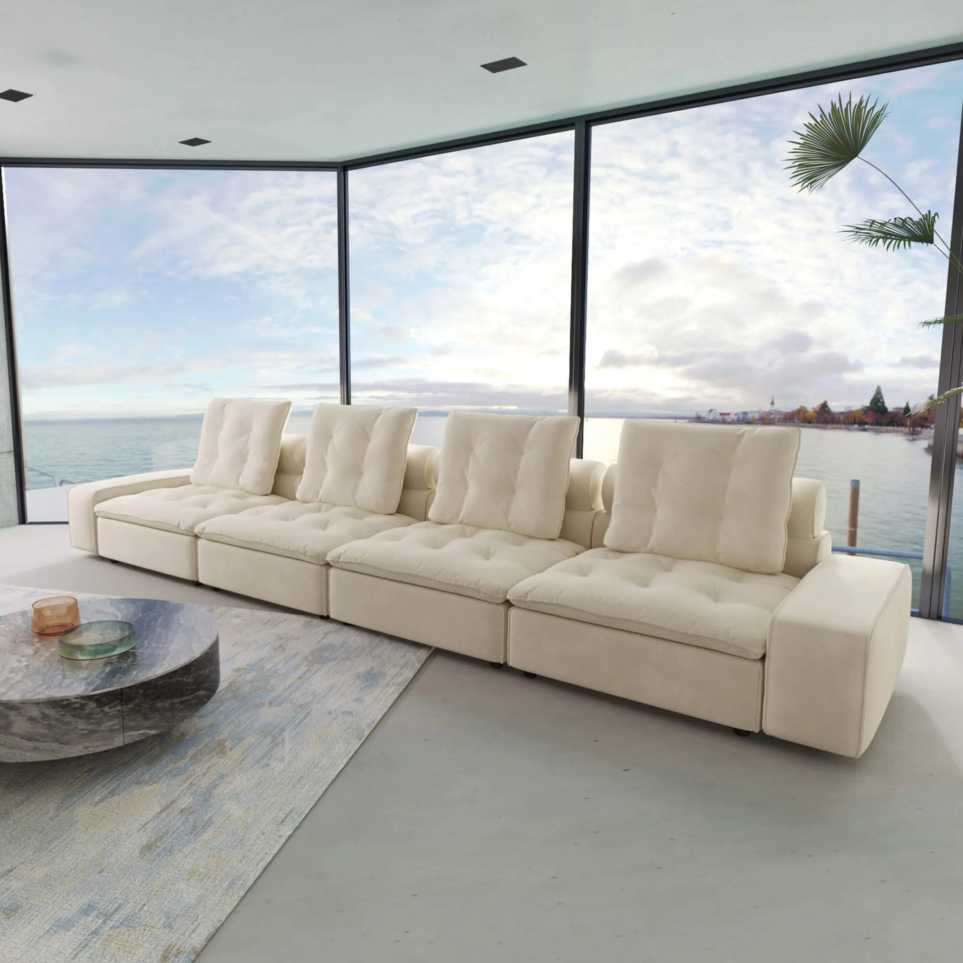 181'' Adjustable Pet-Friendly 4-Seater Sleeper Sectional Sofa with Roller Backrest 3D-Knitted Fabric - Beige