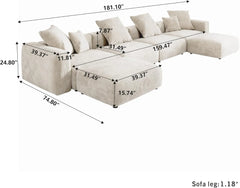 Exclusive Modern Modular Couches | 6-Piece Corduroy Beige Simple Modern Look U-Shaped Sectionals 4-seaters with 2-Ottomans