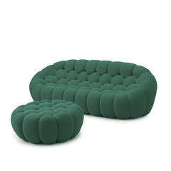 Signature Armless Boneless Couches | 2-Piece 3D-Knitted Green Modern Softness Sofa Sets 3-seaters with 1-Ottomans