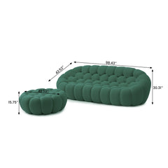 Signature Armless Boneless Couches | 2-Piece 3D-Knitted Green Modern Softness Sofa Sets 3-seaters with 1-Ottomans
