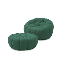 Signature Armless Boneless Couches | 2-Piece 3D-Knitted Green Ocean-Inspired Curves Sofa Sets 1-seater with 1-Ottomans