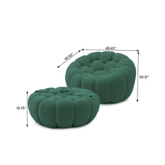 Signature Armless Boneless Couches | 2-Piece 3D-Knitted Green Ocean-Inspired Curves Sofa Sets 1-seater with 1-Ottomans