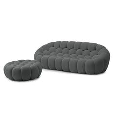 Signature Armless Boneless Couches | 2-Piece 3D-Knitted Grey Flowing Organic Shape Sofa Sets 3-seaters with 1-Ottomans