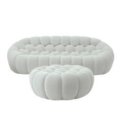 Signature Armless Boneless Couches | 2-Piece 3D-Knitted Light Grey Flowing Organic Shape Sofa Sets 3-seaters with 1-Ottomans