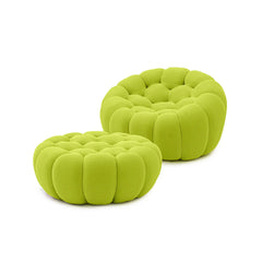 Signature Armless Boneless Couches | 2-Piece 3D-Knitted Lime Green A Soft Wavy Shape Sofa Sets 1-seater with 1-Ottomans