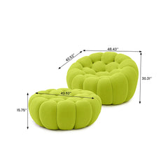 Signature Armless Boneless Couches | 2-Piece 3D-Knitted Lime Green A Soft Wavy Shape Sofa Sets 1-seater with 1-Ottomans