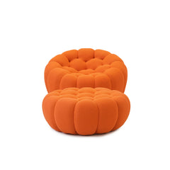 Signature Armless Boneless Couches | 2-Piece 3D-Knitted Orange Flowing Organic Shape Sofa Sets 1-seater with 1-Ottomans