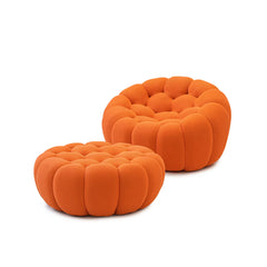 Signature Armless Boneless Couches | 2-Piece 3D-Knitted Orange Flowing Organic Shape Sofa Sets 1-seater with 1-Ottomans