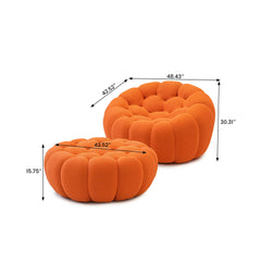 Signature Armless Boneless Couches | 2-Piece 3D-Knitted Orange Flowing Organic Shape Sofa Sets 1-seater with 1-Ottomans