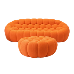 Signature Armless Boneless Couches | 2-Piece 3D-Knitted Orange Soft Cool And Stretchy Sofa Sets 3-seaters with 1-Ottomans