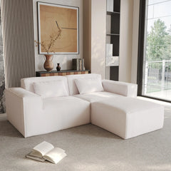 Exclusive Classic Sectional Couches | 2-Piece Corduroy Beige Pet-Proof Claw-Proof Chaise Sectionals 2-seaters with 1-Ottomans