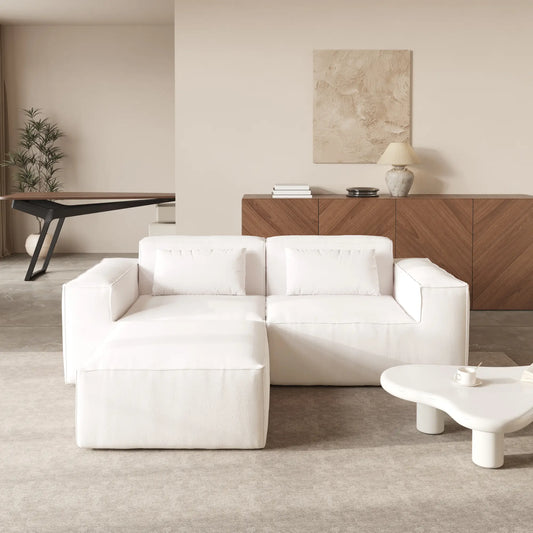 Exclusive Classic Sectional Couches | 2-Piece Corduroy Beige Pet-Proof Claw-Proof Chaise Sectionals 2-seaters with 1-Ottomans