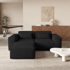 Exclusive Classic Sectional Couches | 2-Piece Corduroy Black Nice Textured Fabric Chaise Sectionals 2-seaters with 1-Ottomans