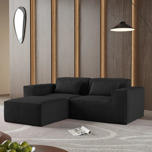 Exclusive Classic Sectional Couches | 2-Piece Corduroy Black Nice Textured Fabric Chaise Sectionals 2-seaters with 1-Ottomans
