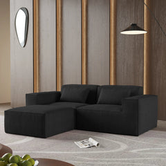 Exclusive Classic Sectional Couches | 2-Piece Corduroy Black Nice Textured Fabric Chaise Sectionals 2-seaters with 1-Ottomans