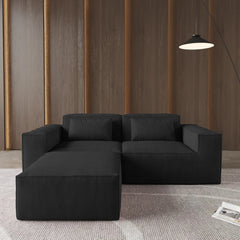 Exclusive Classic Sectional Couches | 2-Piece Corduroy Black Nice Textured Fabric Chaise Sectionals 2-seaters with 1-Ottomans