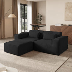 Exclusive Classic Sectional Couches | 2-Piece Corduroy Black Nice Textured Fabric Chaise Sectionals 2-seaters with 1-Ottomans