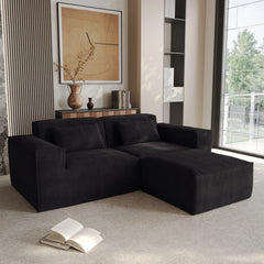 Exclusive Classic Sectional Couches | 2-Piece Corduroy Black Nice Textured Fabric Chaise Sectionals 2-seaters with 1-Ottomans