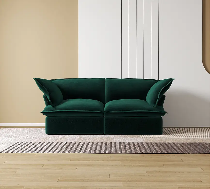 Premium Velvet Cloud Sectional Couches | 2-Piece Velvet Green Super Soft To Touch Loveseats 2-seaters