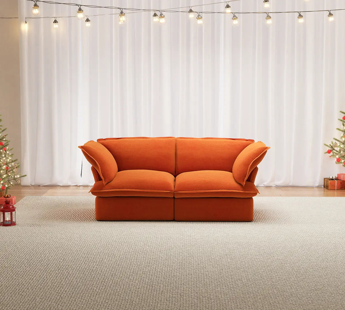 Premium Velvet Cloud Sectional Couches | 2-Piece Velvet Orange Lounge-Ready Seating Loveseats 2-seaters