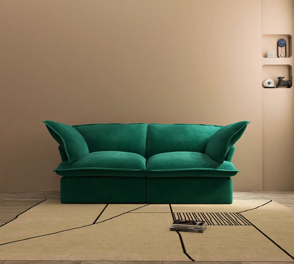Premium Velvet Cloud Sectional Couches | 2-Piece Velvet Green Super Soft To Touch Loveseats 2-seaters