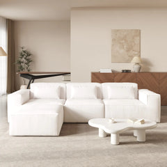 Exclusive Classic Sectional Couches | 3-Piece Corduroy Beige Family Lounging Perfected L-Shaped Sectionals 3-seaters with 1-Ottomans