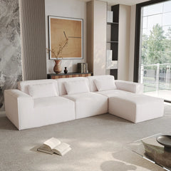 Exclusive Classic Sectional Couches | 3-Piece Corduroy Beige Family Lounging Perfected L-Shaped Sectionals 3-seaters with 1-Ottomans