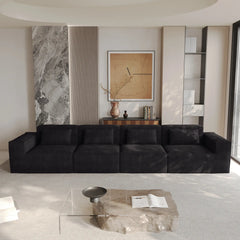 Exclusive Classic Sectional Couches | 3-Piece Corduroy Black Nice Textured Fabric Couch Sectionals 4-seaters