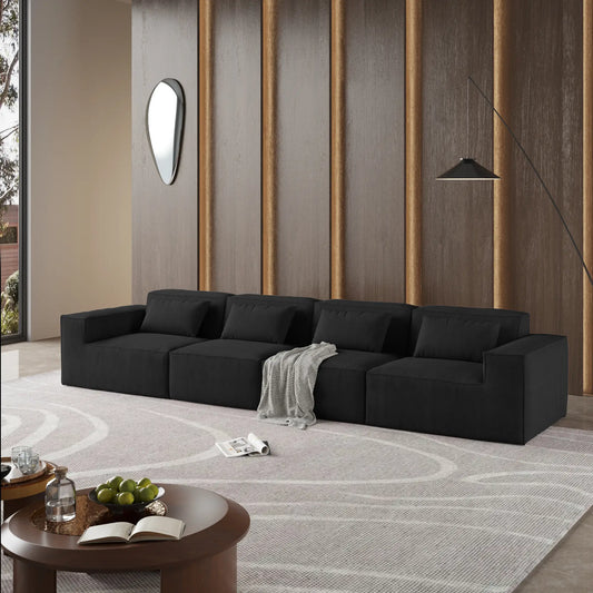 Exclusive Classic Sectional Couches | 3-Piece Corduroy Black Nice Textured Fabric Couch Sectionals 4-seaters