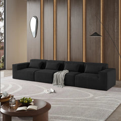 Exclusive Classic Sectional Couches | 3-Piece Corduroy Black Nice Textured Fabric Couch Sectionals 4-seaters