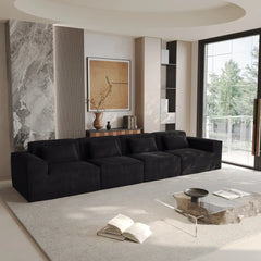 Exclusive Classic Sectional Couches | 3-Piece Corduroy Black Nice Textured Fabric Couch Sectionals 4-seaters