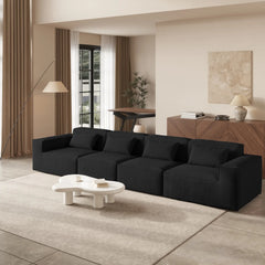 Exclusive Classic Sectional Couches | 3-Piece Corduroy Black Nice Textured Fabric Couch Sectionals 4-seaters