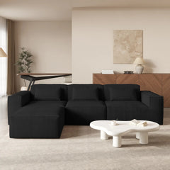 Exclusive Classic Sectional Couches | 3-Piece Corduroy Black Safe For Pets L-Shaped Sectionals 3-seaters with 1-Ottomans