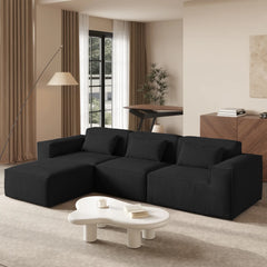 Exclusive Classic Sectional Couches | 3-Piece Corduroy Black Safe For Pets L-Shaped Sectionals 3-seaters with 1-Ottomans