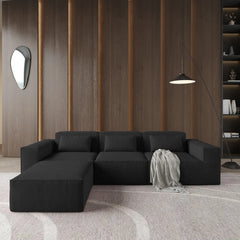 Exclusive Classic Sectional Couches | 3-Piece Corduroy Black Safe For Pets L-Shaped Sectionals 3-seaters with 1-Ottomans