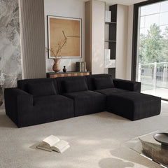 Exclusive Classic Sectional Couches | 3-Piece Corduroy Black Safe For Pets L-Shaped Sectionals 3-seaters with 1-Ottomans