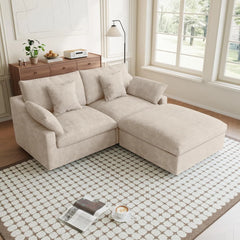 Premium Slope Cloud Sectional Couches | 3-Piece Linen Khaki A Simple Beachy Look Chaise Sectionals 2-seaters with 1-Ottomans