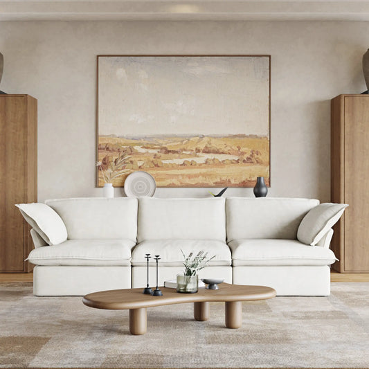 Premium Linen Cloud Sectional Couches | 3-Piece Linen White Resists Wear and Fading Couch Sectionals 3-seaters
