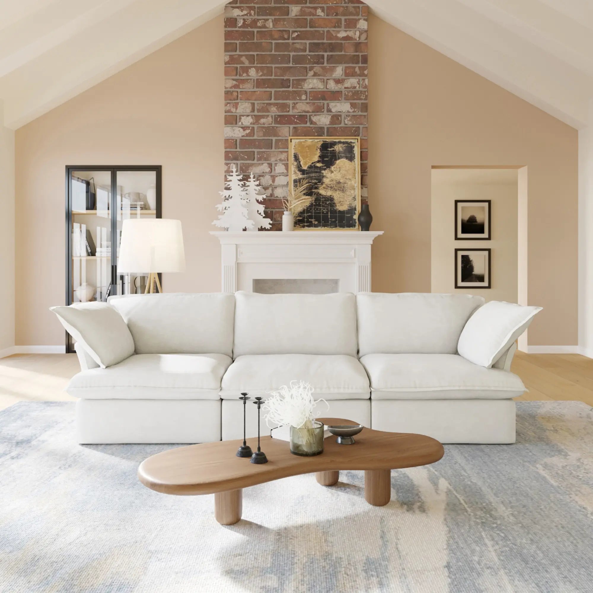 Premium Linen Cloud Sectional Couches | 3-Piece Linen White Resists Wear and Fading Couch Sectionals 3-seaters