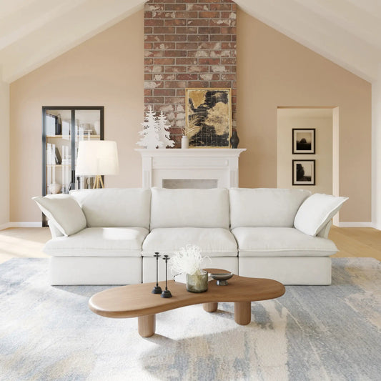 Premium Linen Cloud Sectional Couches | 3-Piece Linen White Resists Wear and Fading Couch Sectionals 3-seaters