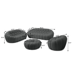 Signature Armless Boneless Couches | 4-Piece 3D-Knitted Grey Ocean-Inspired Curves Sofa Sets 6-seaters with 1-Ottomans
