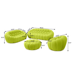 Signature Armless Boneless Couches | 4-Piece 3D-Knitted Lime Green Soft Cool And Stretchy Sofa Sets 6-seaters with 1-Ottomans