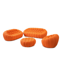 Signature Armless Boneless Couches | 4-Piece 3D-Knitted Orange Organic Design Sofa Sets 6-seaters with 1-Ottomans