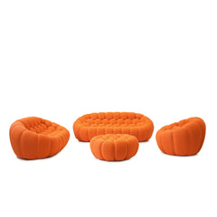Signature Armless Boneless Couches | 4-Piece 3D-Knitted Orange Organic Design Sofa Sets 6-seaters with 1-Ottomans