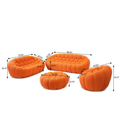 Signature Armless Boneless Couches | 4-Piece 3D-Knitted Orange Organic Design Sofa Sets 6-seaters with 1-Ottomans