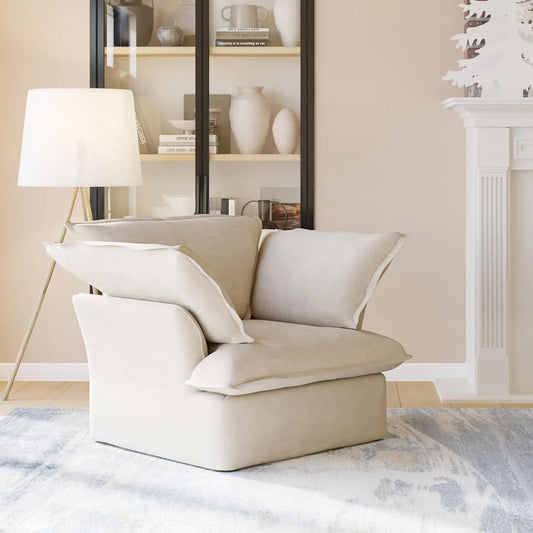 Premium Linen Cloud Sectional Couches | 1-Piece Linen Beige Oversized Cushions Single Sofa 1-seater